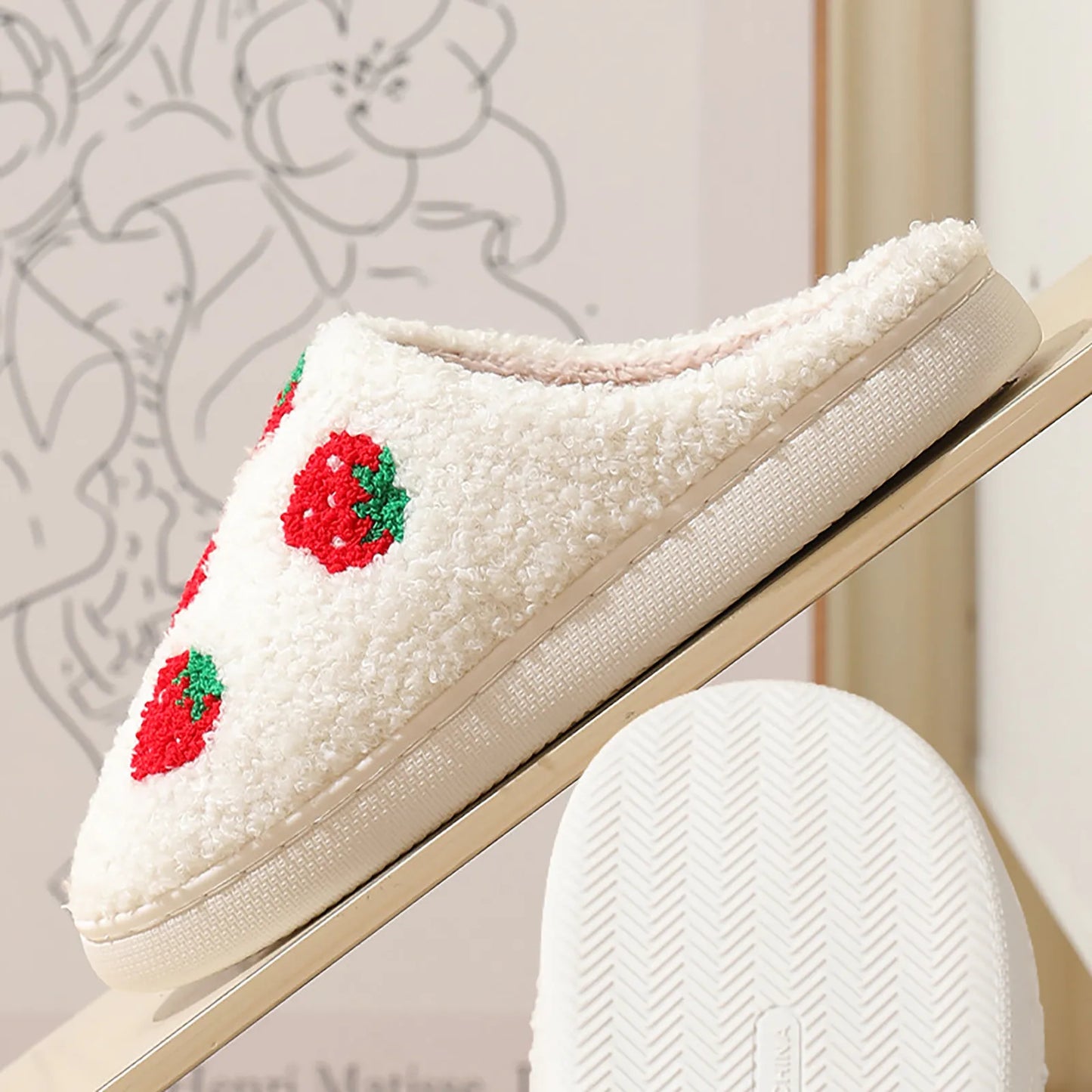 Erdbeeren - Warme Bequeme Winter Hallenschuhe Damen // Strawberries - Warm Comfortable Winter Indoor Shoes Women